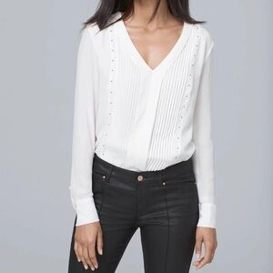 Like New! WHBM Stud-Detail Pintucked V-Neck Pullover Blouse